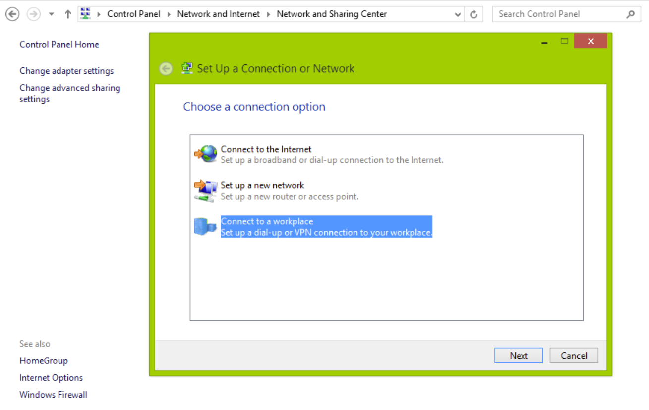 Connect to a workplace