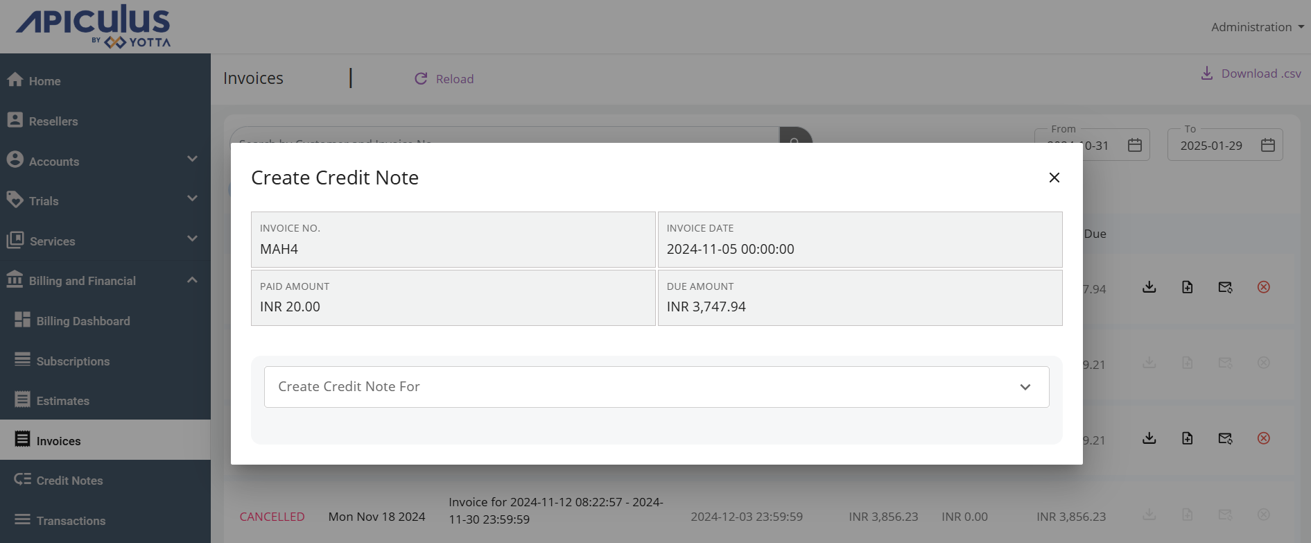 Creating a Credit Note Against an Invoice
