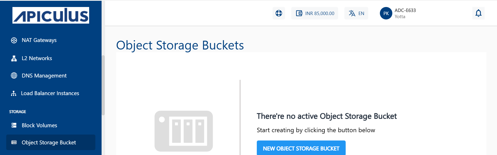 Object Storage Bucket Menu