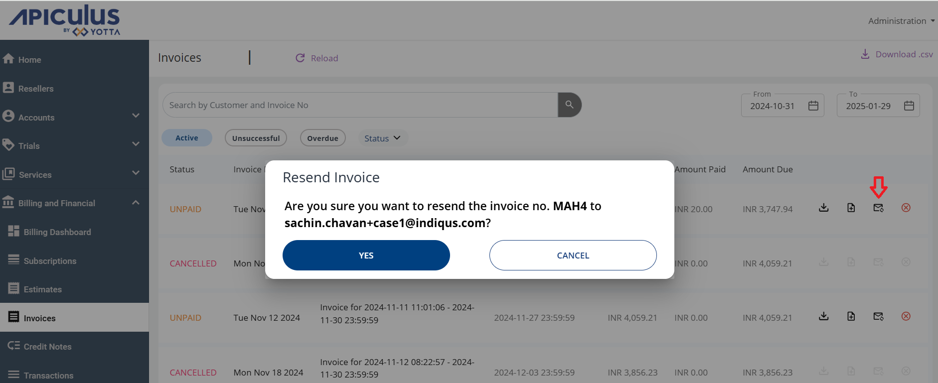 Resending an Invoice