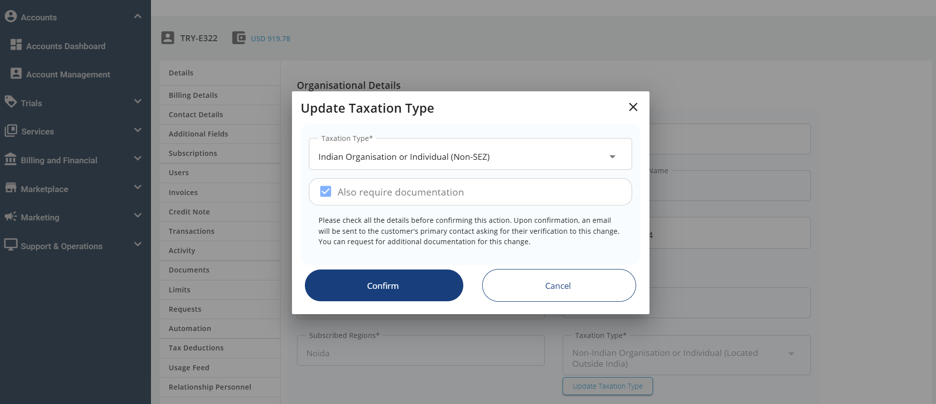 Updating a Subscriber's Taxation Category